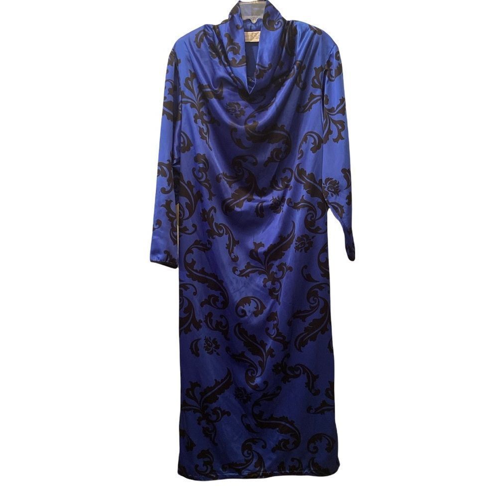 Vintage Oscar de la Renta for Swirl Royal Blue Black Cowl Neck Kaftan - Picture 3 of 9